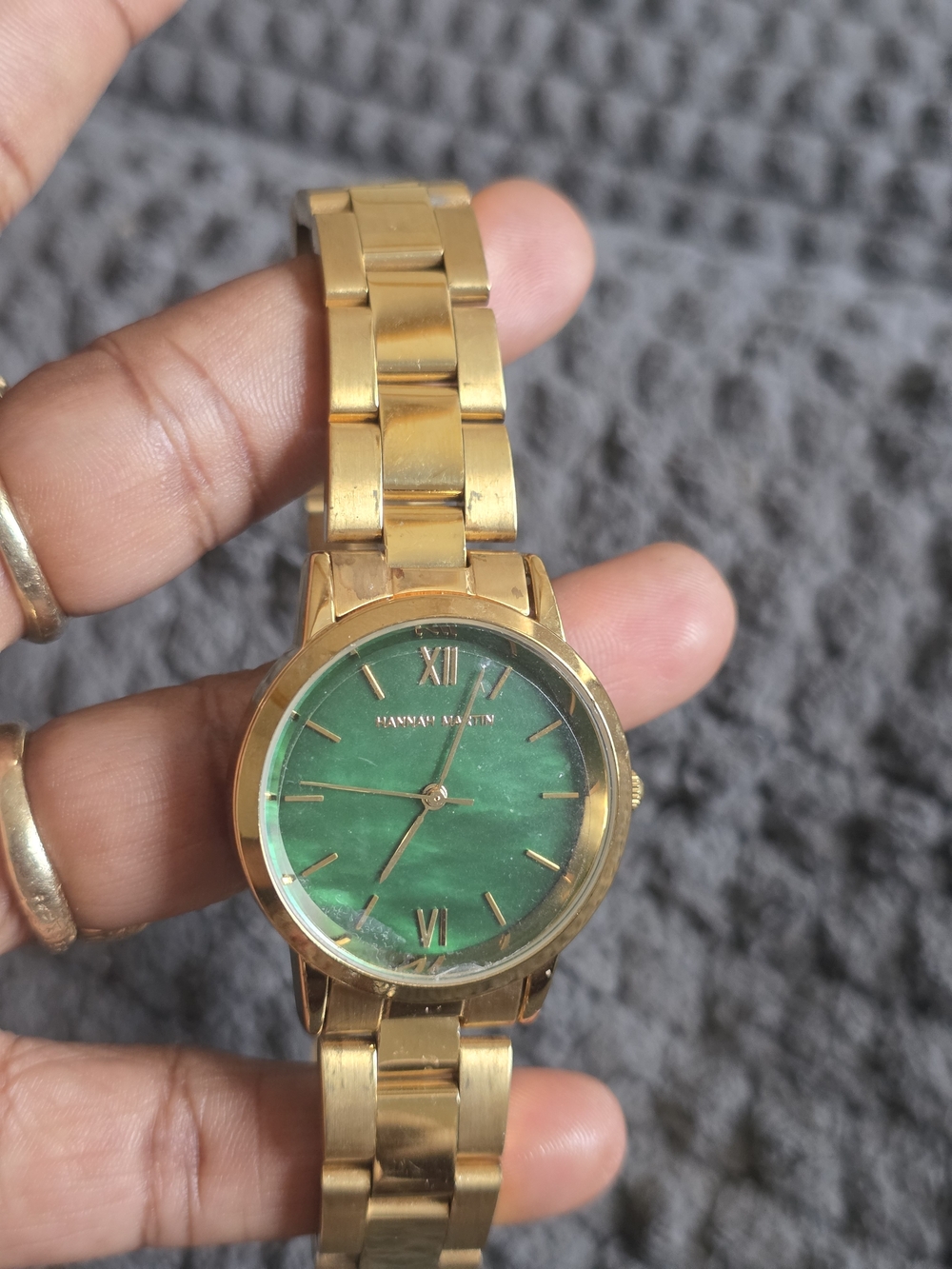 Gold-Tone Women's Watch with Green Dial -need Battery